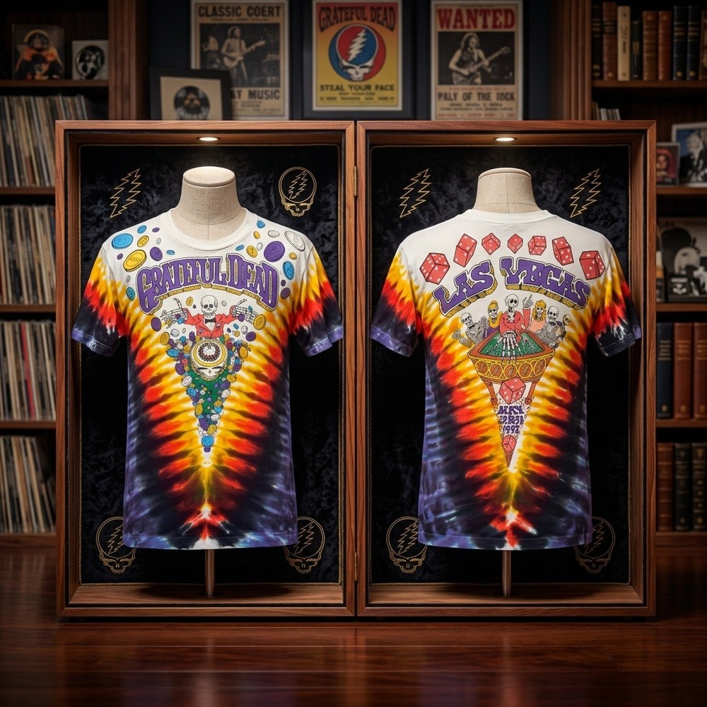 Vintage 1992 Grateful Dead Las Vegas Casino Tie Dye T-Shirt Liquid Blue Large